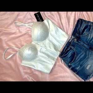 Pearl white corset crop top